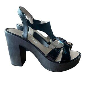 Bruna Jesi Black Leather Italian High Quality Ankle Strap Block Heel Sandals 39
